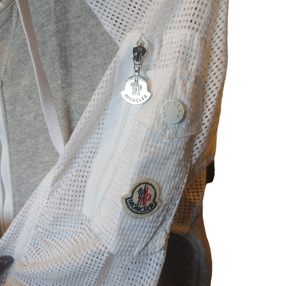 MONCLER - Authentic Luxury 3/4 Sleeve Grey White Mesh Zip Up Hoodie Small - Picture 3 of 11